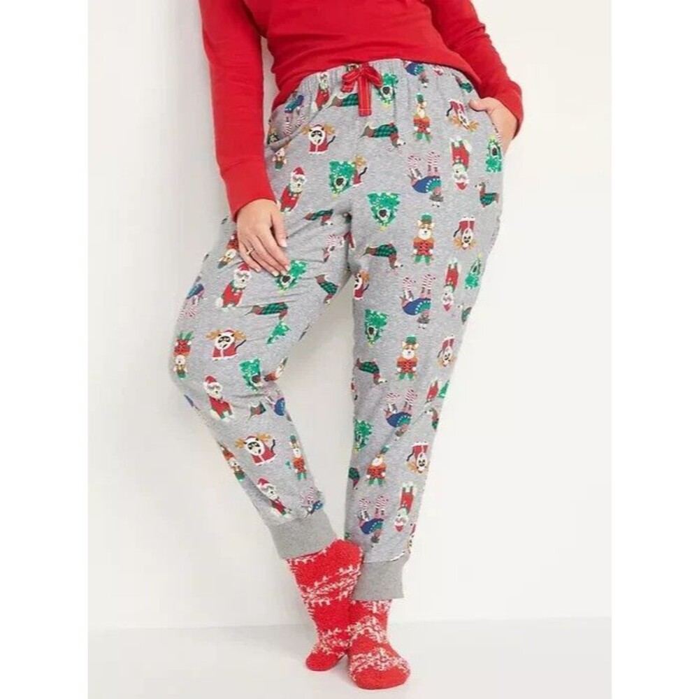 NWT Old Navy Flannel Jogger Pajama Pants Holiday Pets Dog Womens XXL NWT READ